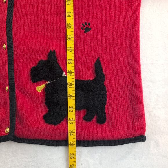 Vintage Crystal Kobe Scottie Dog Whimsical Button Up Knit Cardigan Women's Large - Picture 7 of 9